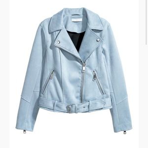 H&M Faux Suede Light Blue Biker Jacket